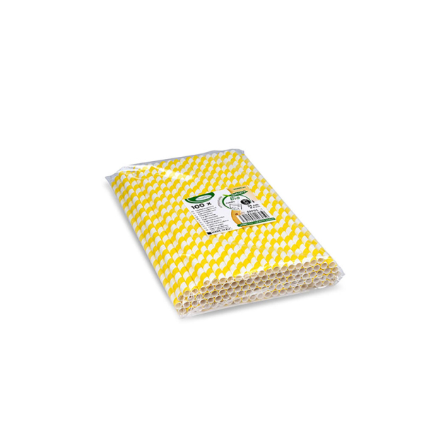 Papiertrinkhalm Spirale gelb `JUMBO` Ø8mm x 25cm (100 Stück)
